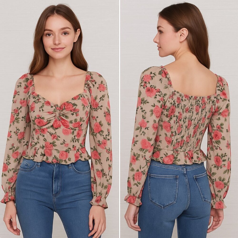 ASTR Women's Size Small Floral Sweetheart Neck Underwire Satin Top